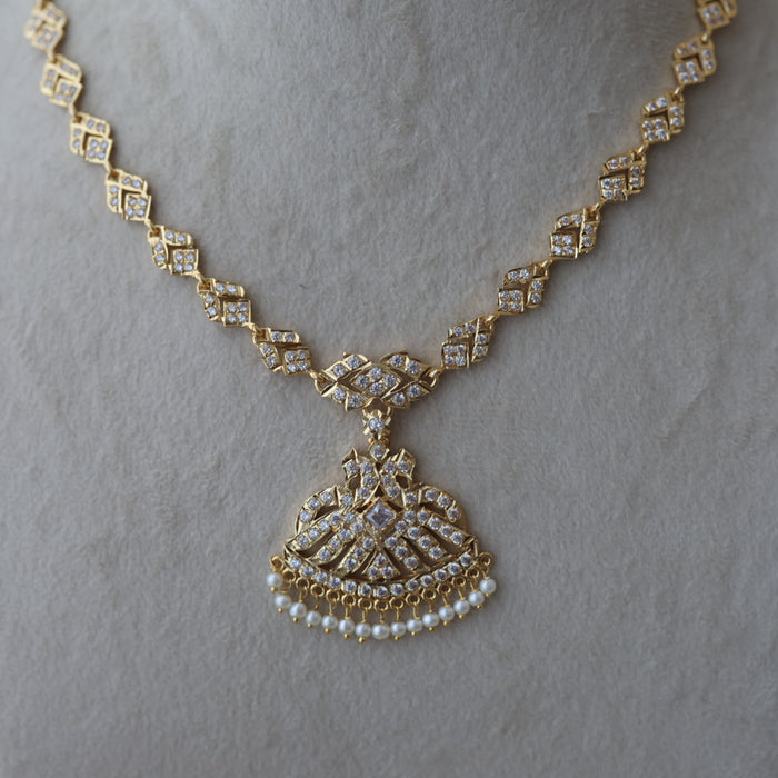 Heritage gold plated white stone short necklace with earrings H268