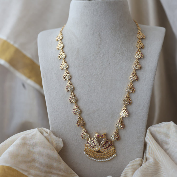 Heritage gold plated ruby white stone long necklace HL863
