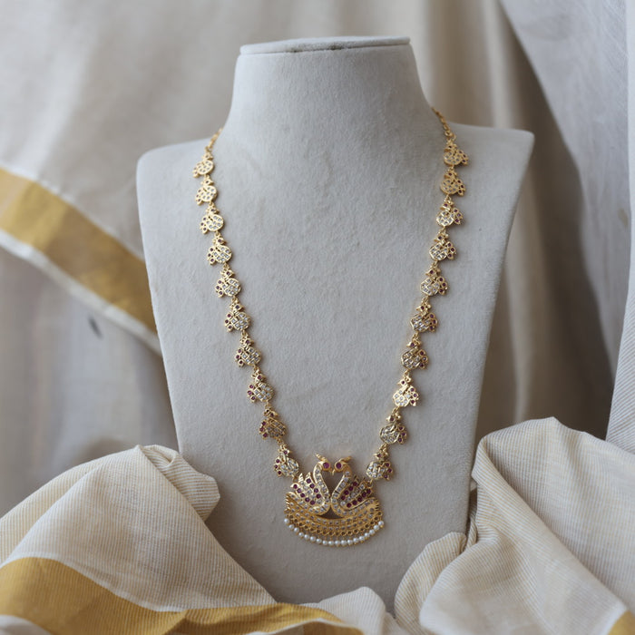 Heritage gold plated ruby white stone long necklace HL863