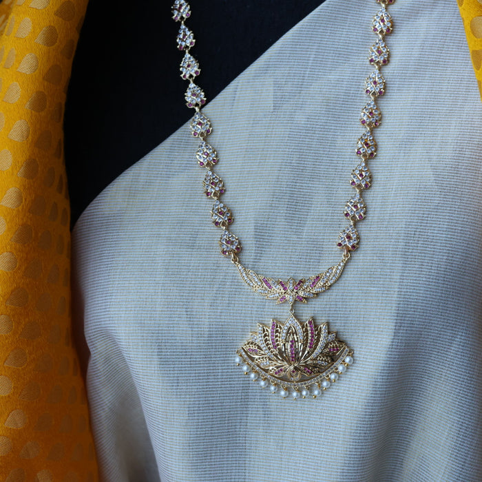 Heritage gold plated ruby white padakam necklace HP899