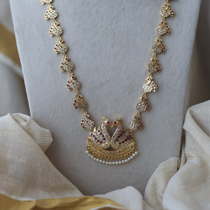 Heritage gold plated ruby white stone long necklace HL863