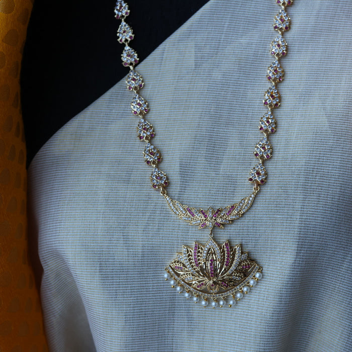 Heritage gold plated ruby white padakam necklace HP899