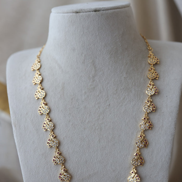 Heritage gold plated ruby white stone long necklace HL863