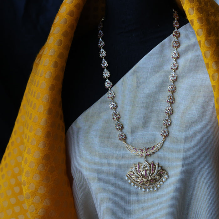 Heritage gold plated ruby white padakam necklace HP899