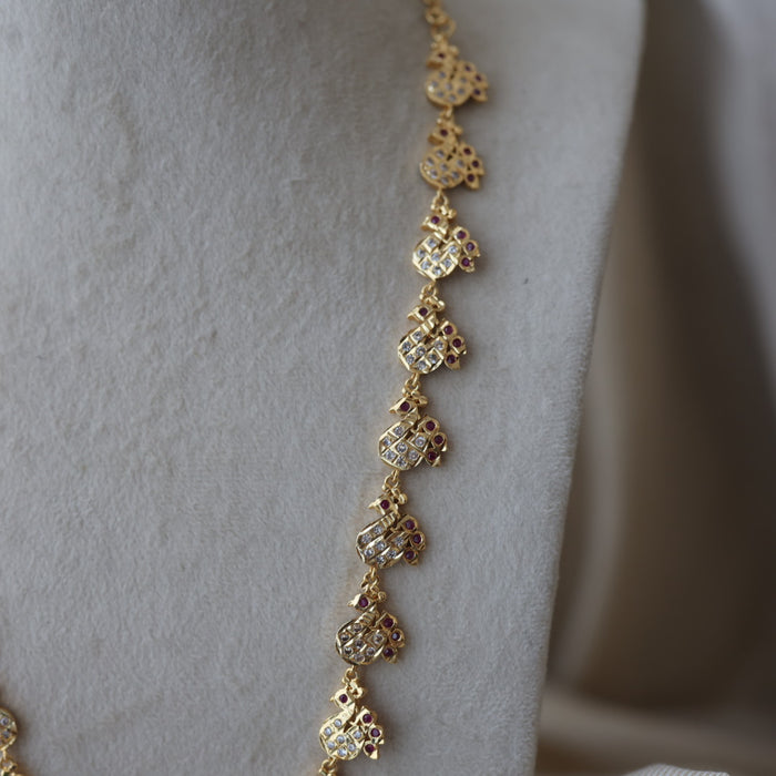 Heritage gold plated ruby white stone long necklace HL863