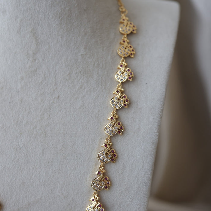 Heritage gold plated ruby white stone long necklace HL863