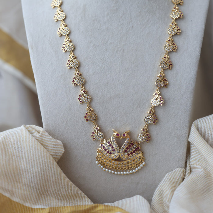 Heritage gold plated ruby white stone long necklace HL863
