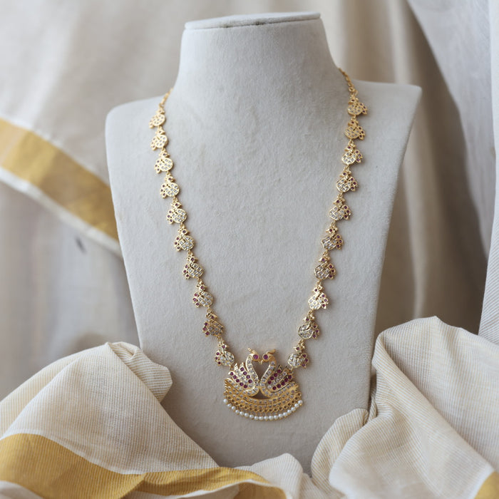 Heritage gold plated ruby white stone long necklace HL863