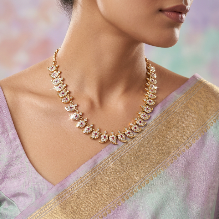 Heritage gold plated ruby white stone mango short necklace H5312