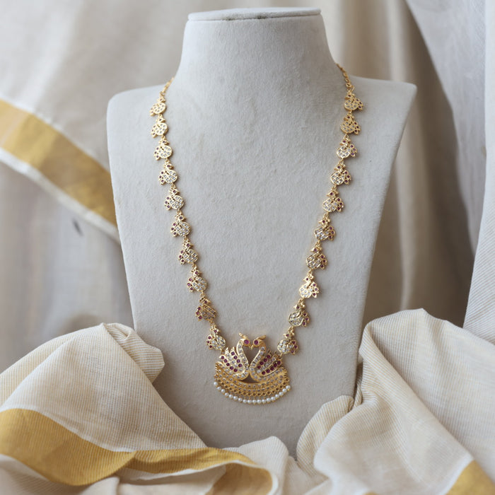 Heritage gold plated ruby white stone long necklace HL863