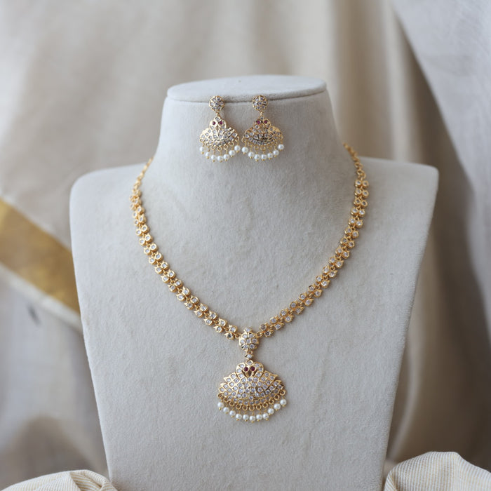 Heritage gold plated white stone short necklace with earrings H3456
