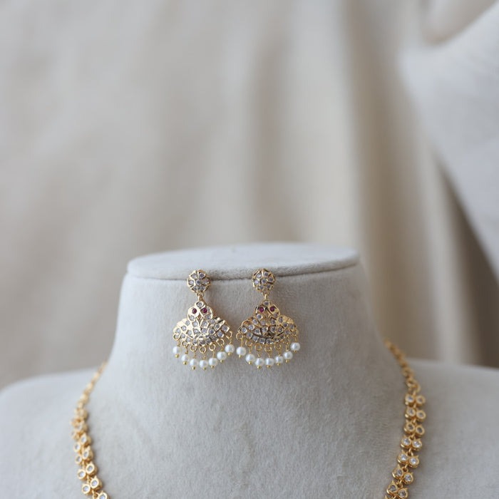 Heritage gold plated white stone short necklace with earrings H3456