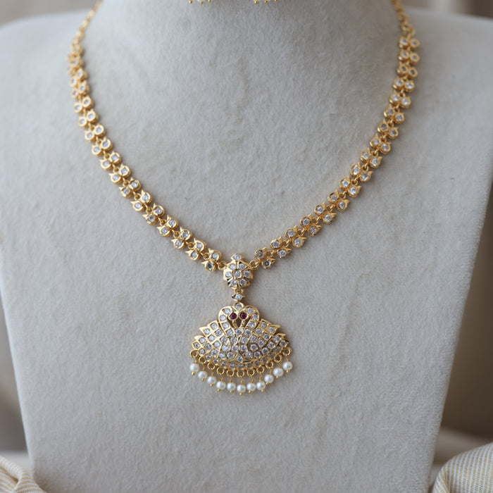 Heritage gold plated white stone short necklace with earrings H3456
