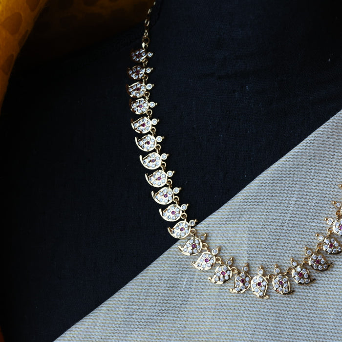 Heritage gold plated ruby white stone mango short necklace H5312