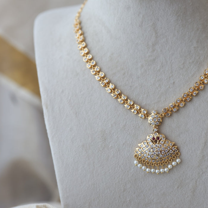 Heritage gold plated white stone short necklace with earrings H3456
