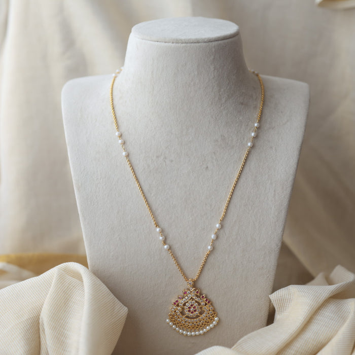 Heritage gold plated ruby white stone padakam necklace HP990