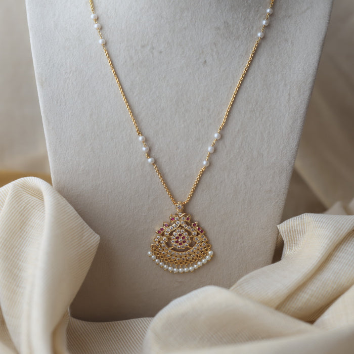 Heritage gold plated ruby white stone padakam necklace HP990