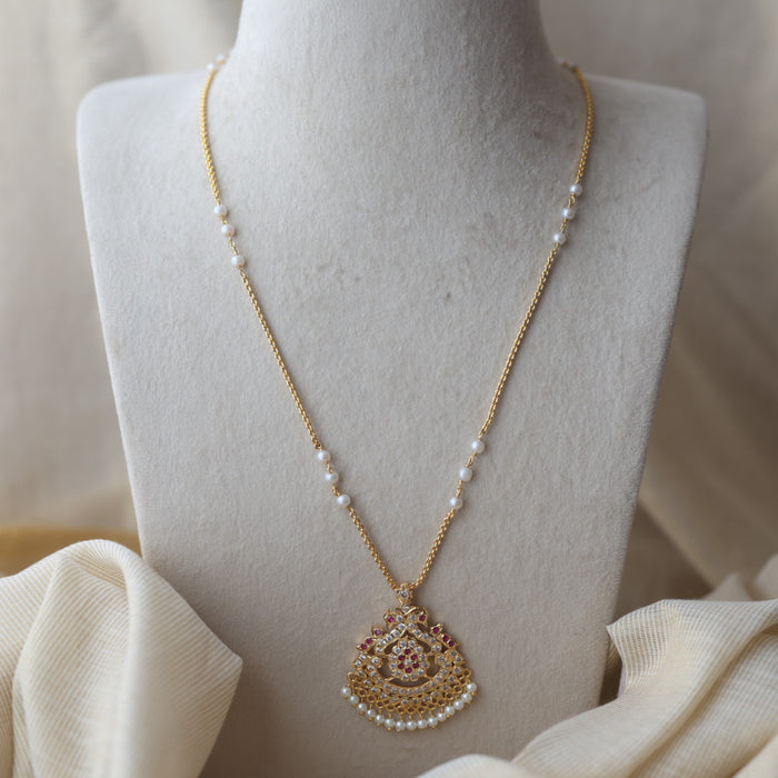 Heritage gold plated ruby white stone padakam necklace HP990