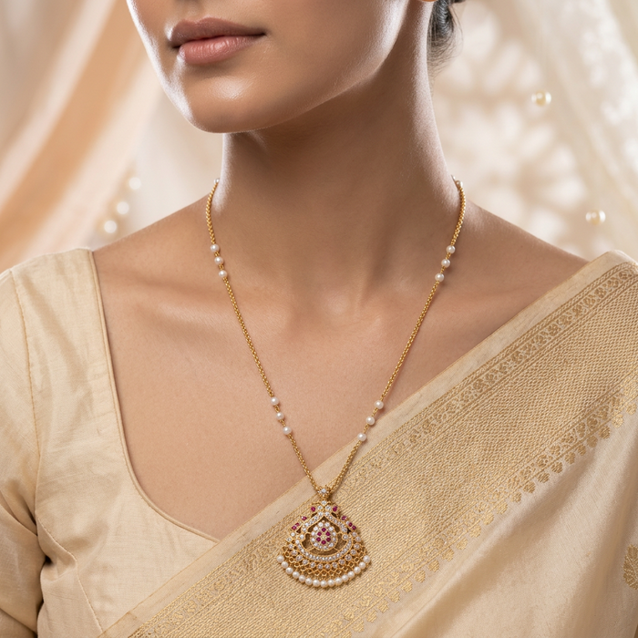Heritage gold plated ruby white stone padakam necklace HP990