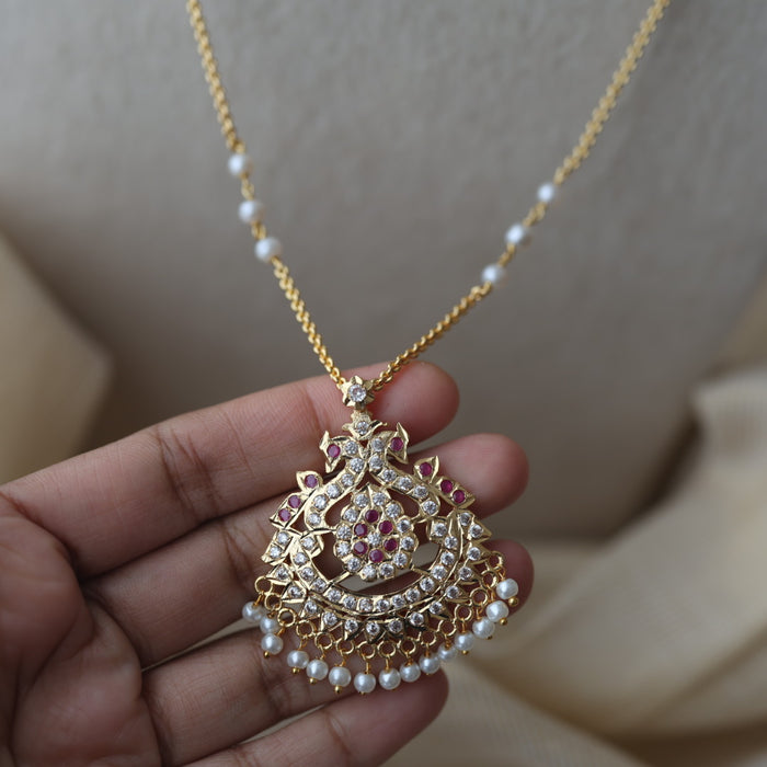 Heritage gold plated ruby white stone padakam necklace HP990