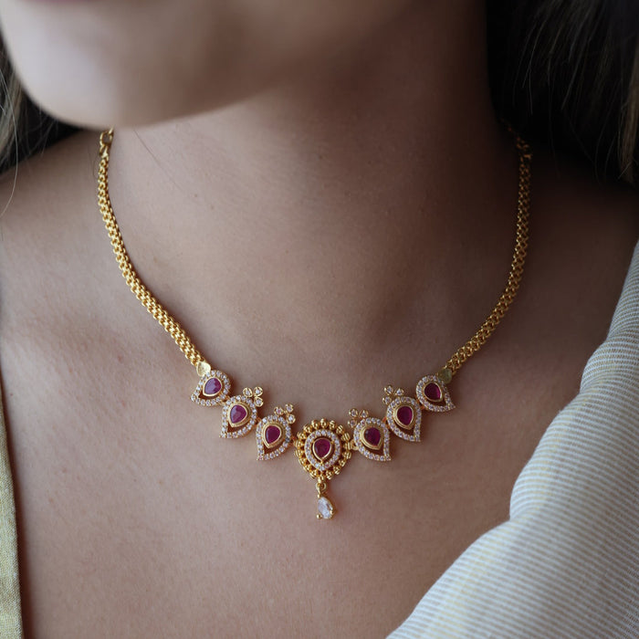 Heritage gold plated ruby white stone short necklace HRW1023