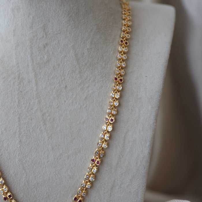 Heritage gold plated ruby white stone long necklace with earrings H9762