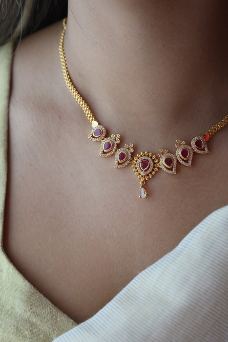 Heritage gold plated ruby white stone short necklace HRW1023