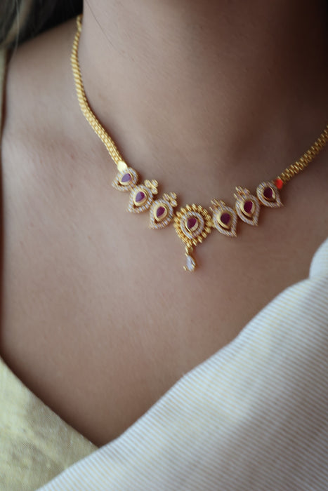 Heritage gold plated ruby white stone short necklace HRW1023