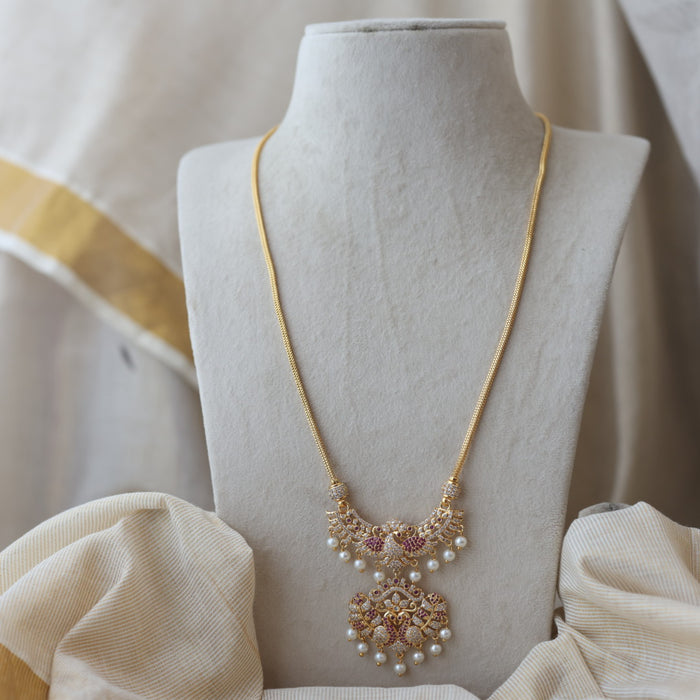 Heritage gold plated ruby white stone padakam long necklace  HP3011