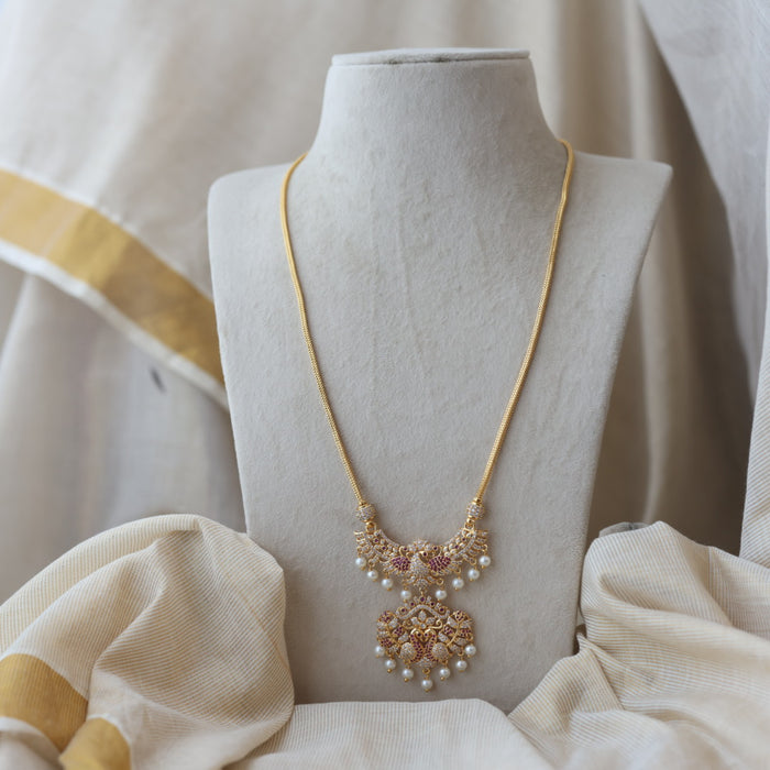 Heritage gold plated ruby white stone padakam long necklace  HP3011