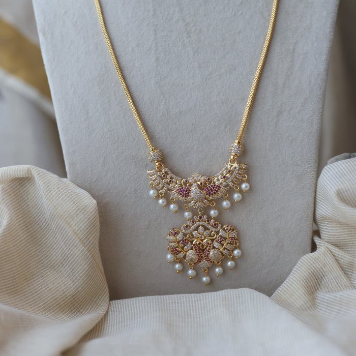 Heritage gold plated ruby white stone padakam long necklace  HP3011