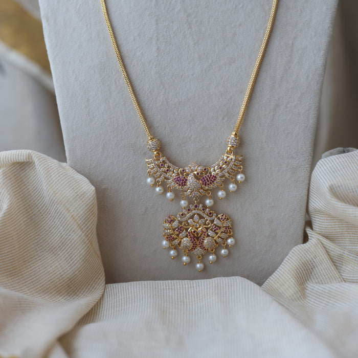 Heritage gold plated ruby white stone padakam long necklace  HP3011