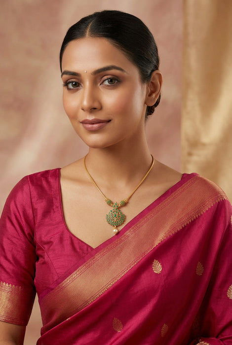 Heritage gold plated green stone short necklace with earrings H6823