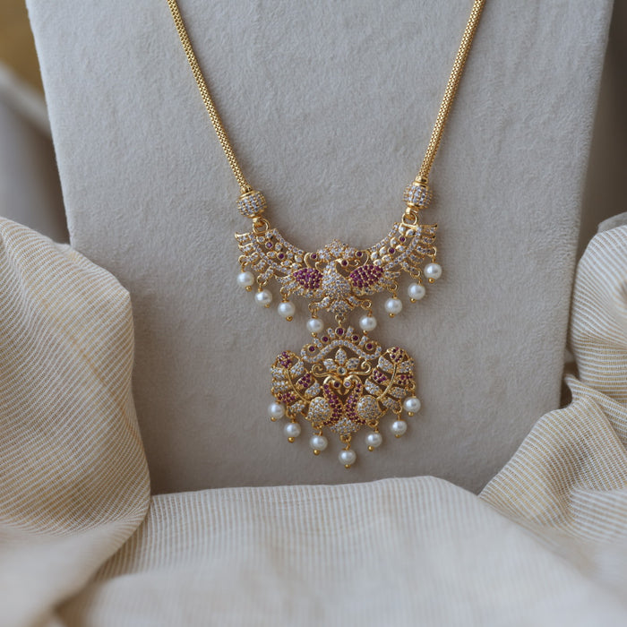 Heritage gold plated ruby white stone padakam long necklace  HP3011