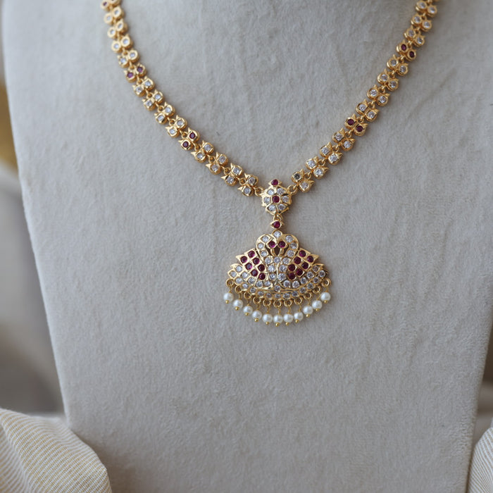 Heritage gold plated ruby white stone short necklace with earrings H9123