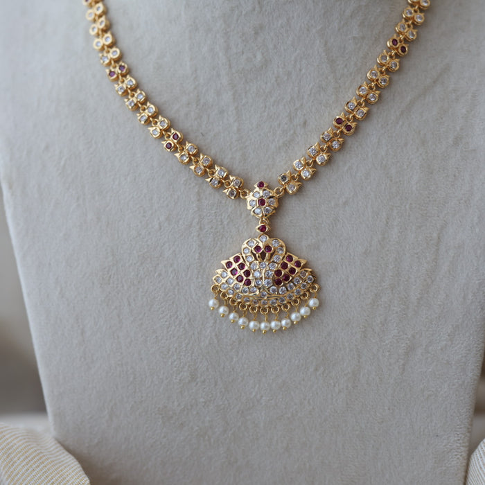Heritage gold plated ruby white stone short necklace with earrings H9123