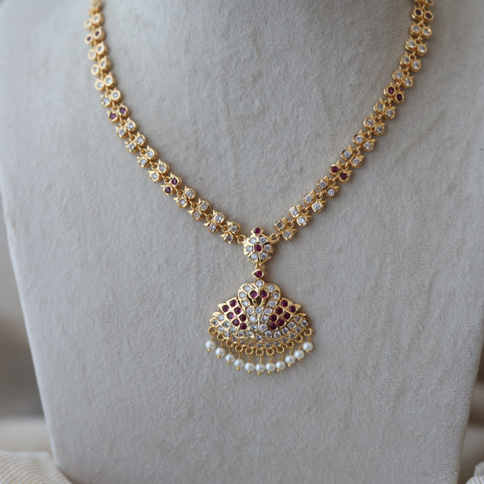 Heritage gold plated ruby white stone short necklace with earrings H9123