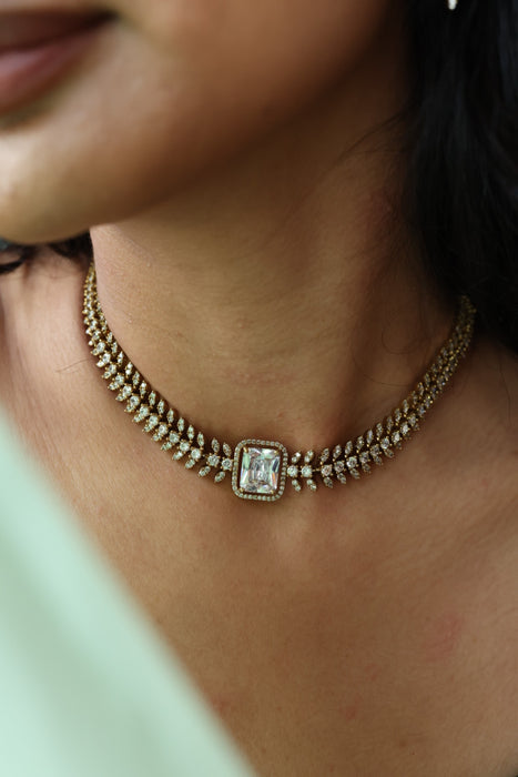 Antique simple white tone choker necklace with earrings CCB1356