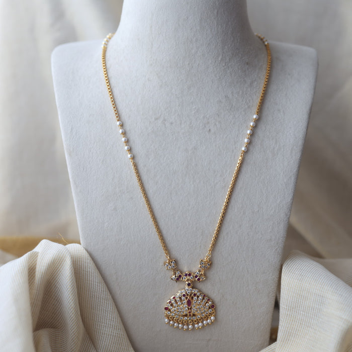 Heritage gold plated ruby white stone padakam necklace HP921