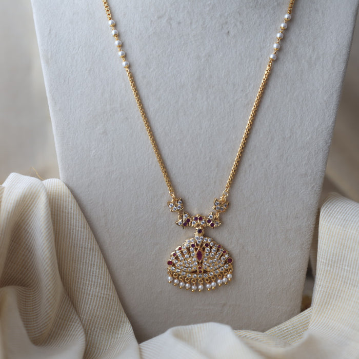 Heritage gold plated ruby white stone padakam necklace HP921