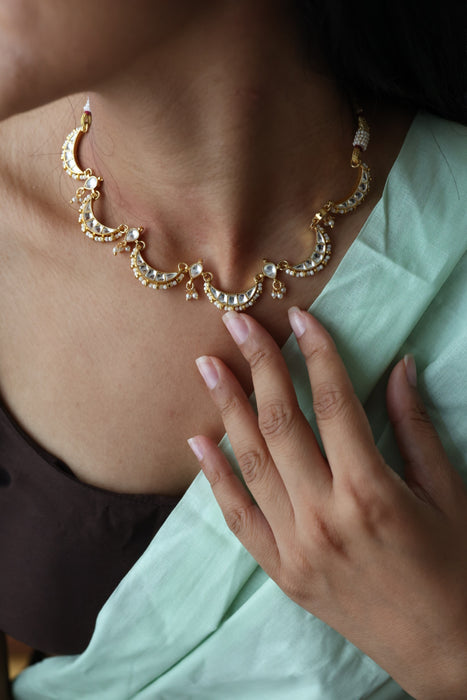 Minimal kundan white stone short necklace with earrings MS3247