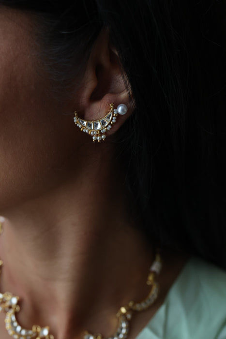 Minimal kundan white stone short necklace with earrings MS3247