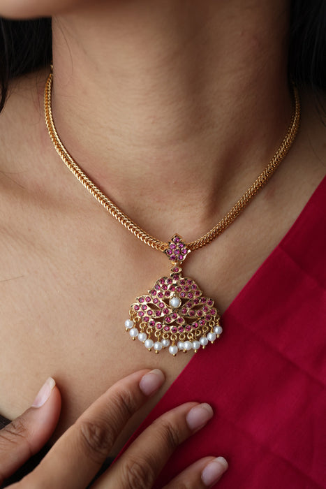 Heritage gold plated ruby stone short necklace H1691