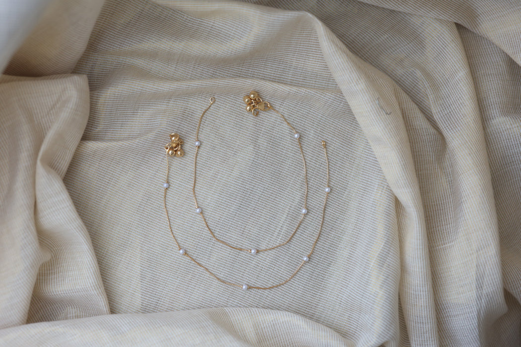 Heritage gold and pearl traditional anklet HAN8833