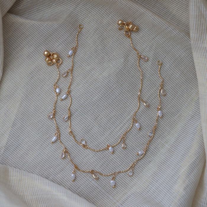 Heritage gold and pearl traditional anklet HAN3299