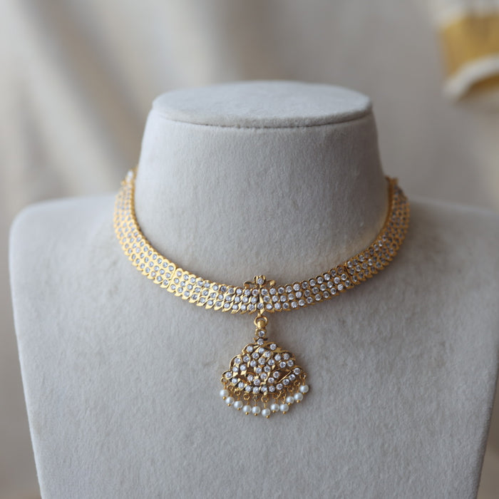 Heritage white stone gold plated short necklace H9017
