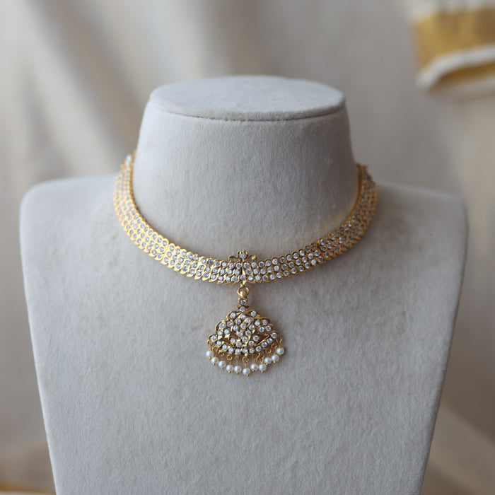 Heritage white stone gold plated short necklace H9017