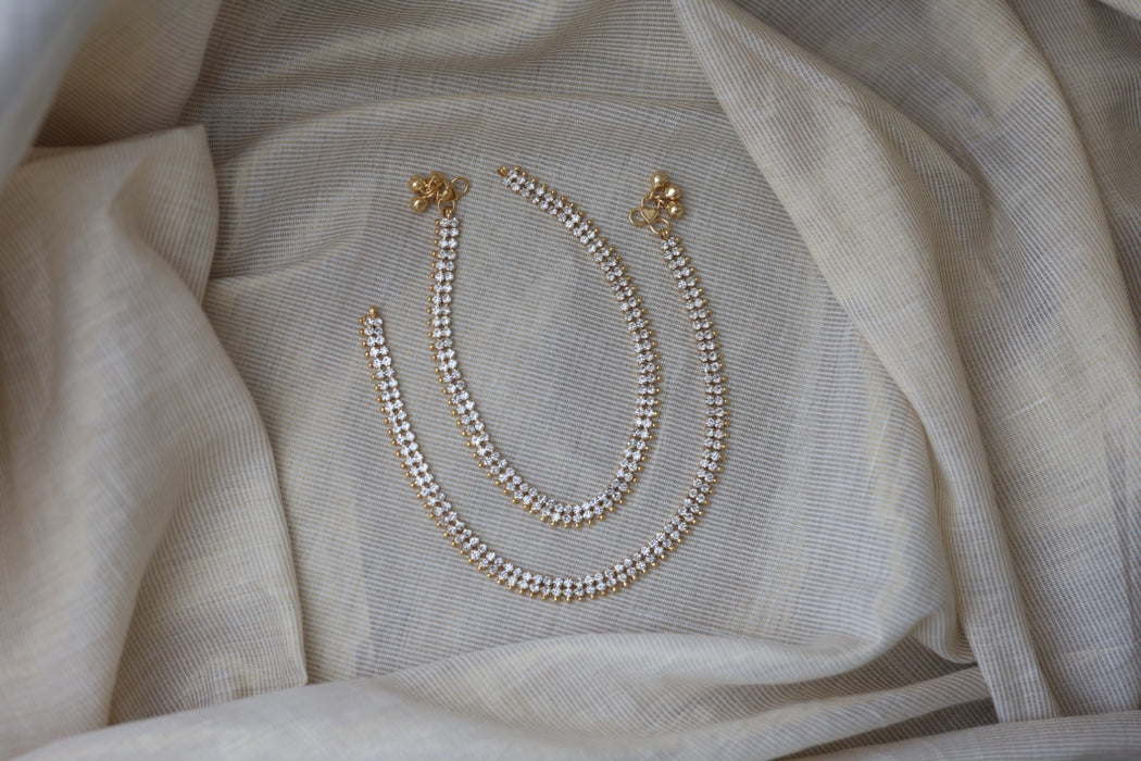 Heritage gold and white stone traditional anklet HAN8899