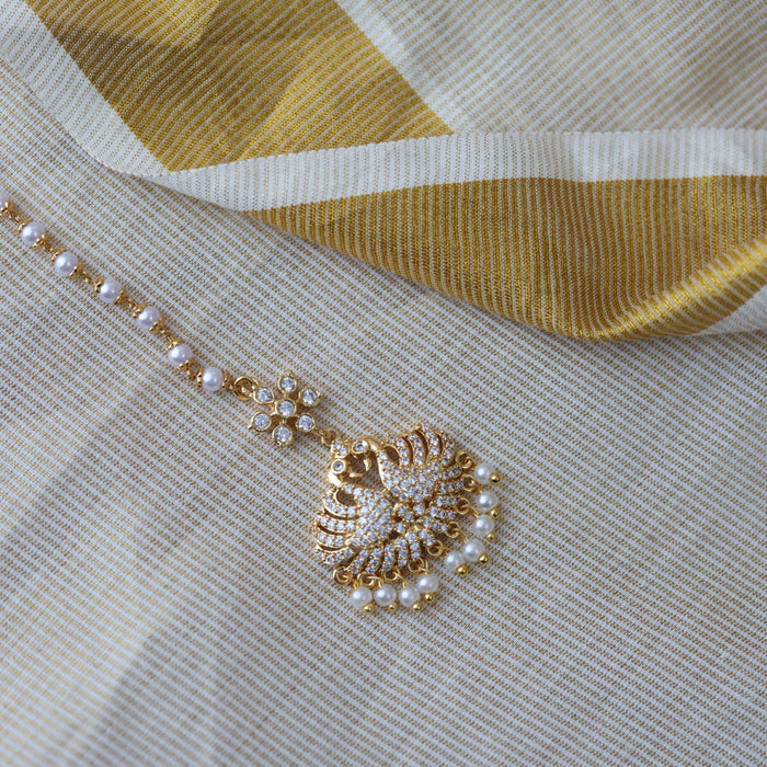 Heritage gold plated white stone tikka HT3422