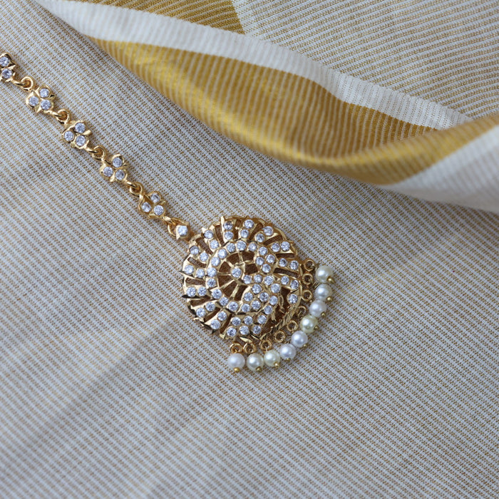 Heritage gold plated white stone tikka HT4566